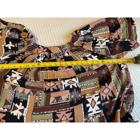 Hand Made Boho One Of A Kind Tribal Print Knee Length Brown Short Sleeve Dress L - Picture 8 of 14